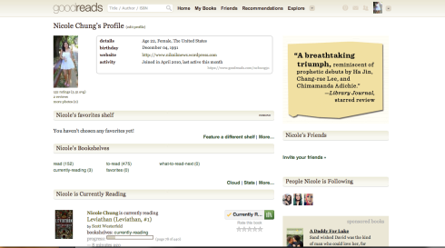 My Goodreads profile. Feel free to follow and join me on Goodreads!